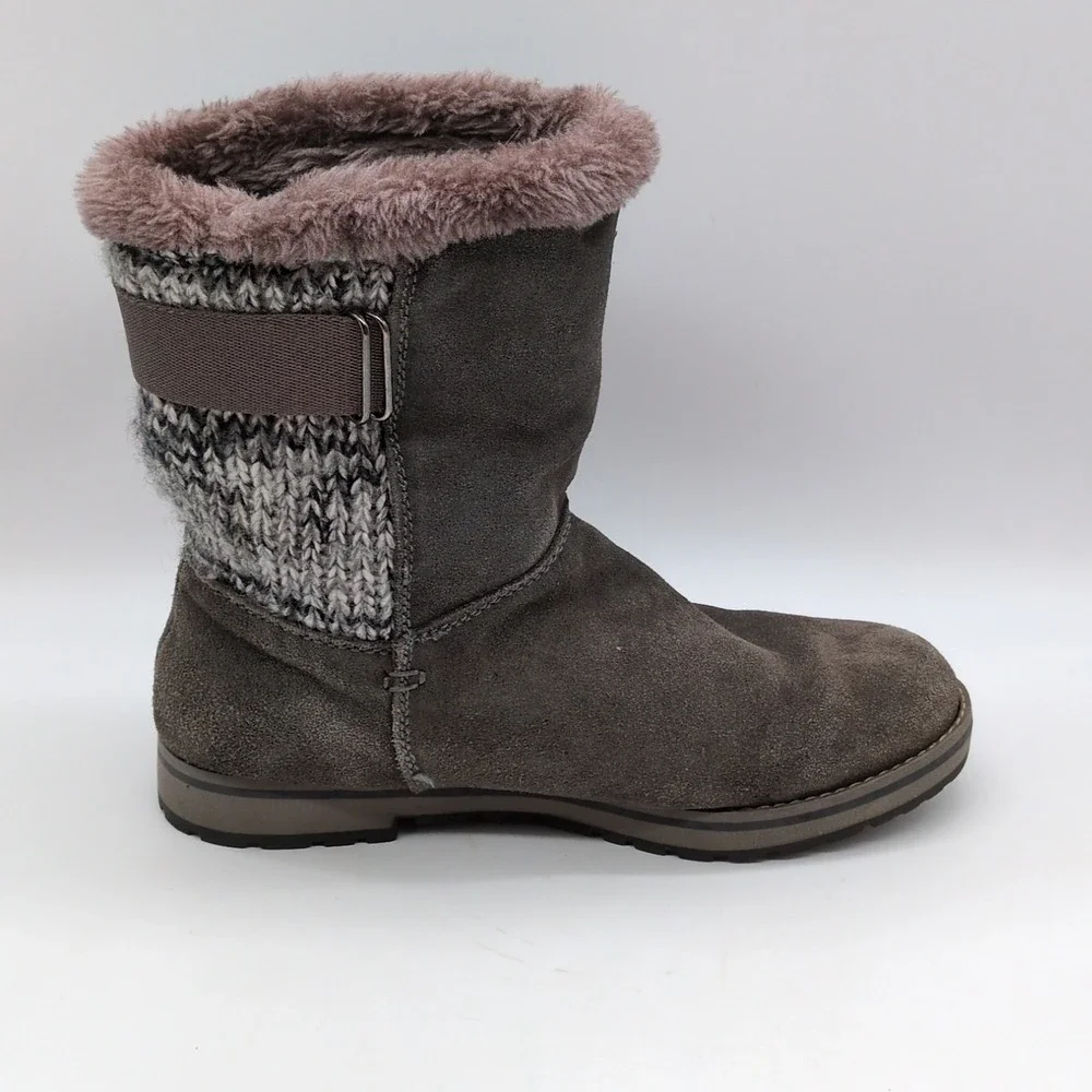 White Mountain Boots Womens Polarair Gray 7 Suede‎ Winter Shoes Fur Trim Pull On